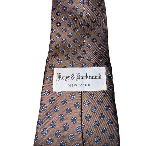 Keys & Lockwood Brown Flower Dots Print Handmade in USA Neck Tie - Picture 2 of 6